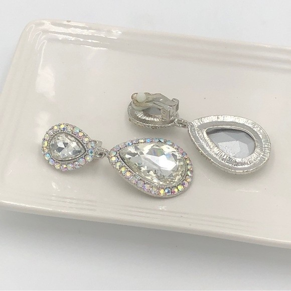 Large Rhinestone Clip On Dangle Earrings - Picture 2 of 5